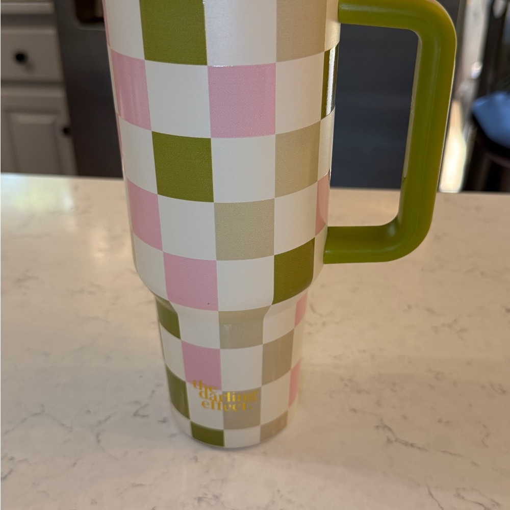 Checkered Green and Pink Tumbler